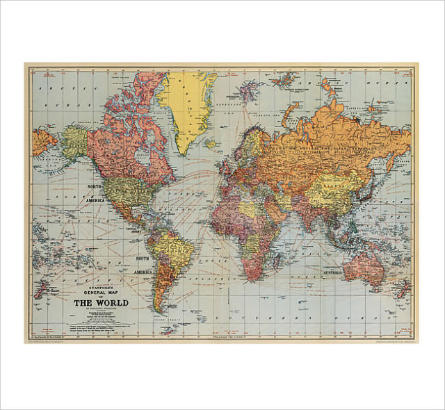 Cavallini & Co. ポスター ワールドマップ ナチュラルインテリア 生活