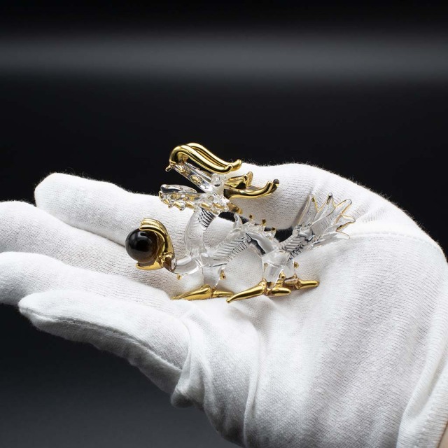 龍 ガラス細工 ミニサイズ S タイガーアイ丸玉付き 水盃 八角鏡セット