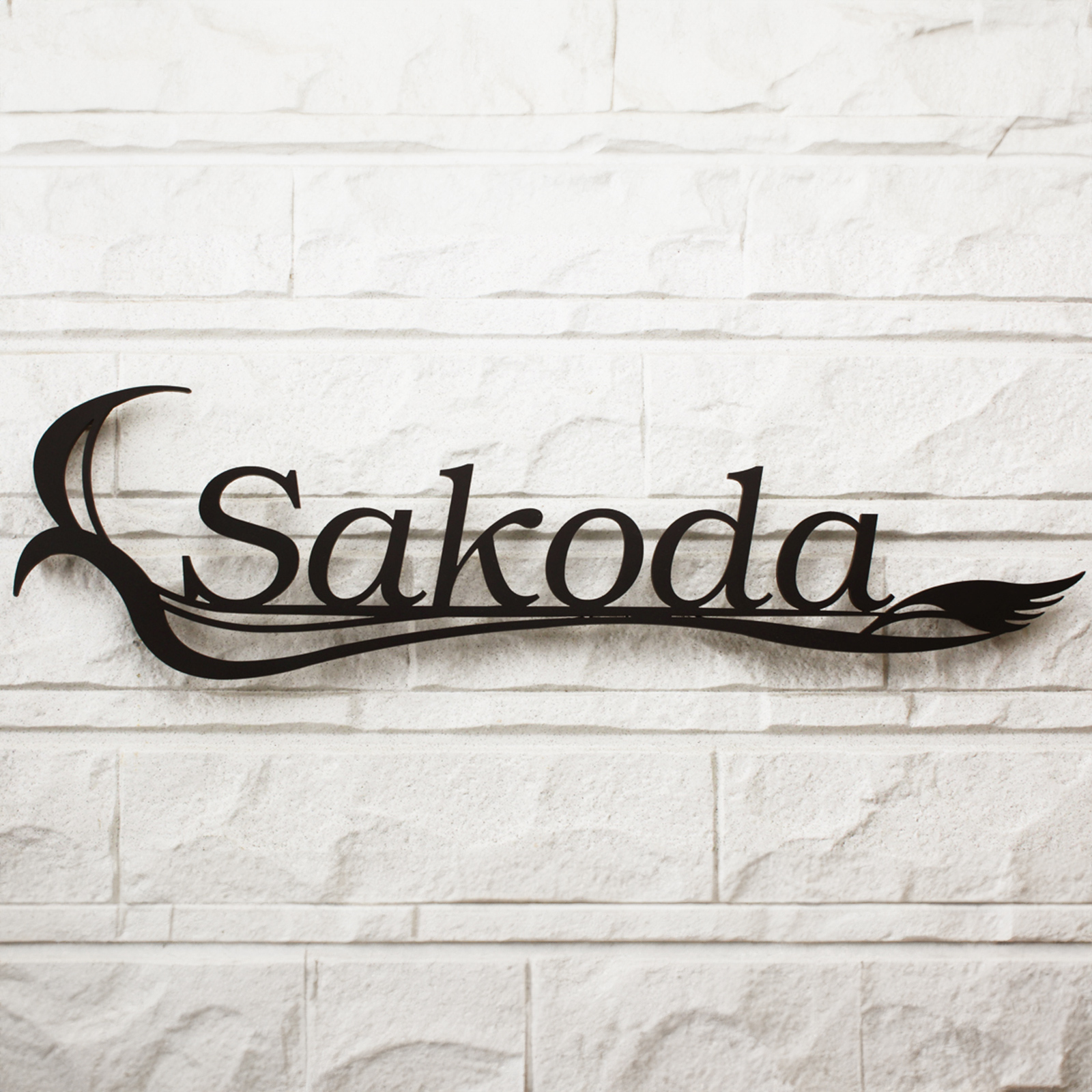 表札 ステンレス 切り文字 幸福の象徴の羽根モチーフ レーザーカット