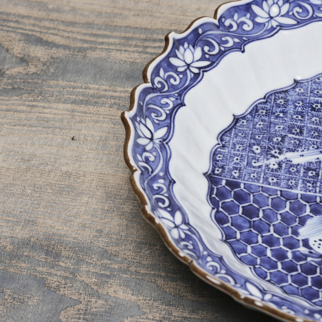 日本 磁器 二代目 川瀬竹春（順一） 祥瑞花鳥文針木鉢