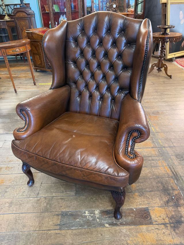 イギリス 1960年代 レザー マホガニー ウィングバックチェア