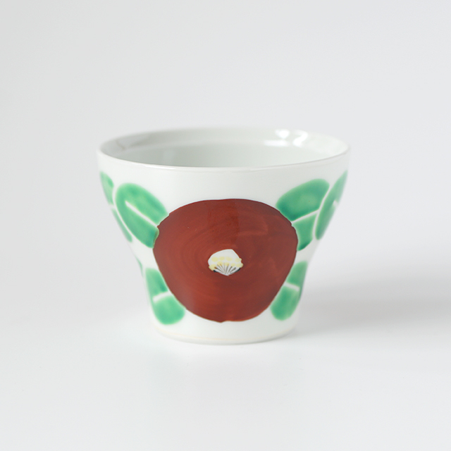 波佐見焼 陶房青 窯元 レトロな椿柄がキュートなフリーカップ・赤椿新