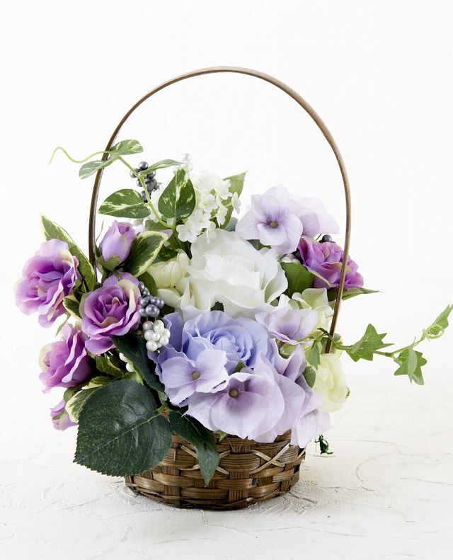 造花・アーティフィシャルフラワー・カゴアレンジメント】ミックス