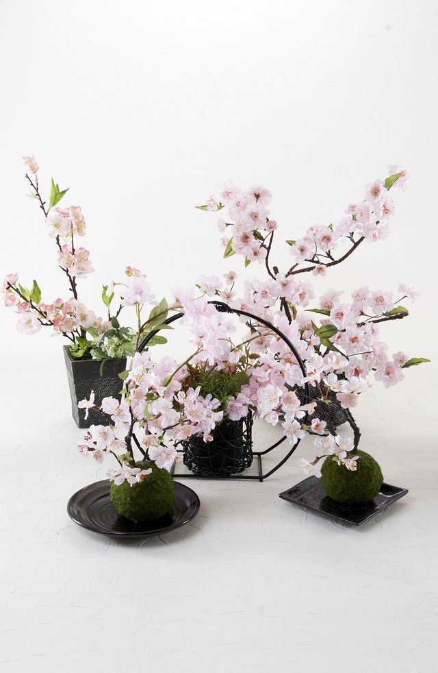 造花 観葉植物 インテリアグリーン】苔玉 和風アレンジ25（下皿付き