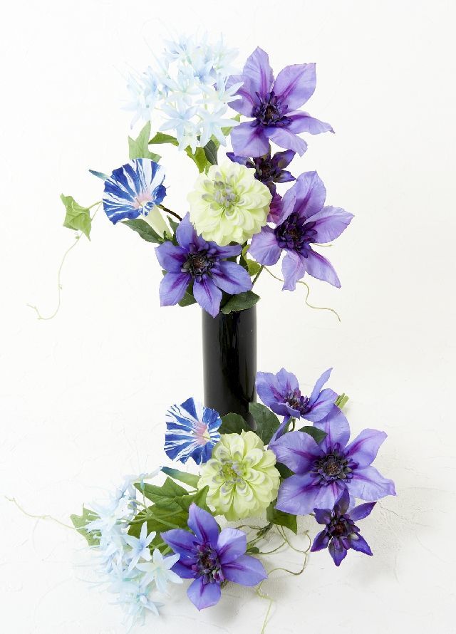 造花 ミニ供花】クレマチスとダリアのナチュラルミニ仏花セット（左右