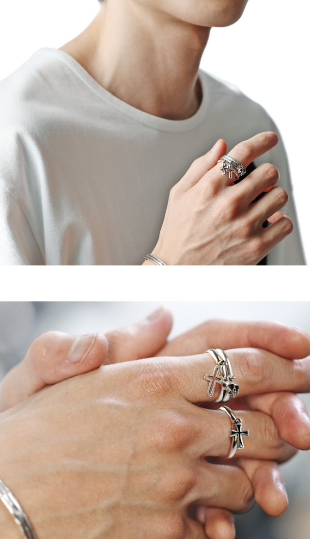 クロス スカル チャーム 3連 リング シルバー アクセサリー 指輪