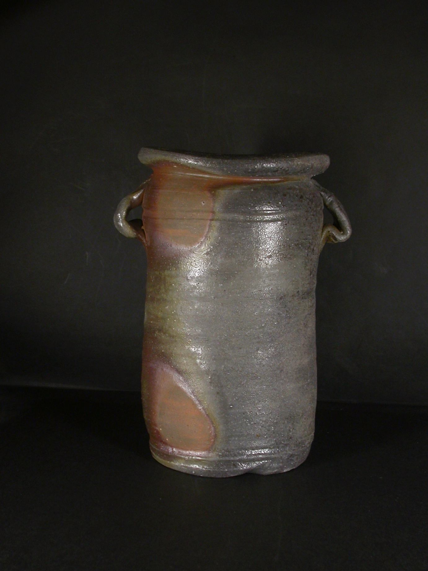 備前焼 登窯 備前焼物故作家 二代小山 一草 四方桟共箱付き窯変耳付花