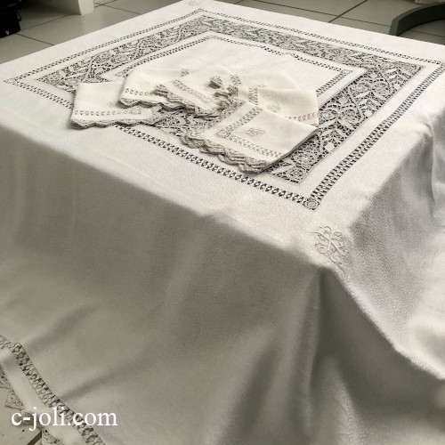 日本発送】T3161 フランスアンティークリネン大判テーブルクロス＋