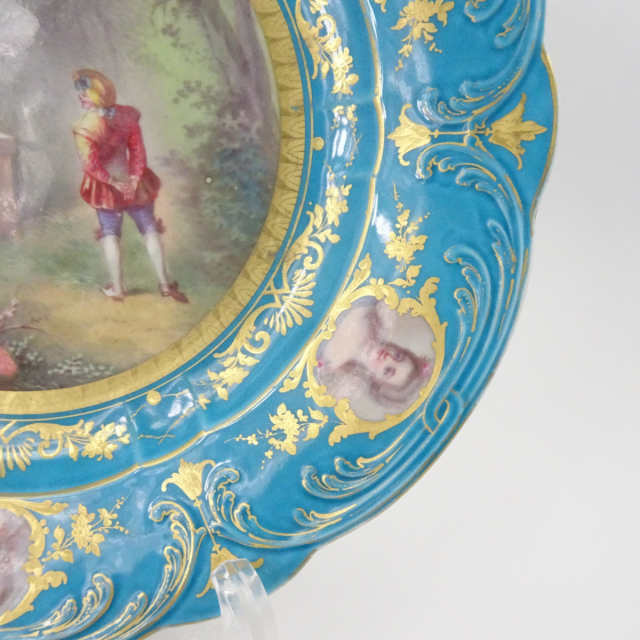 アンティーク フランス製 セーブルスタイル 風景画 女性 窓絵図