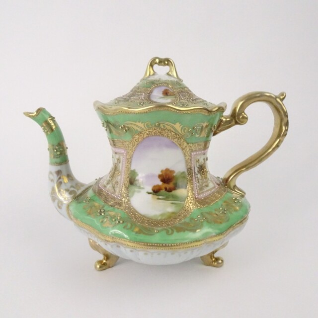 1921年〜］オールドノリタケ 取っ手付ボール＆三本の猫足台