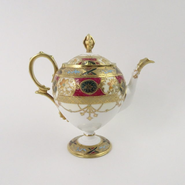 オールドノリタケ アンティーク ティーポット 金盛り上げ 金点盛