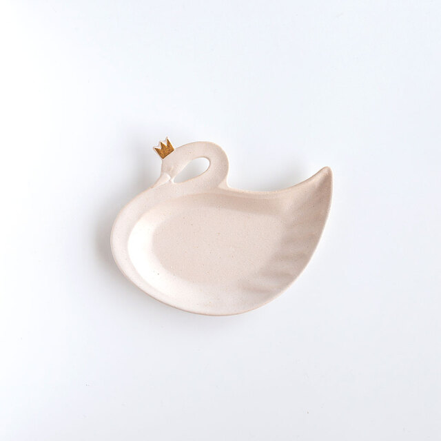 よしざわ窯｜冠をかぶった白鳥皿＜金彩＞ COMFOTA 北欧雑貨店