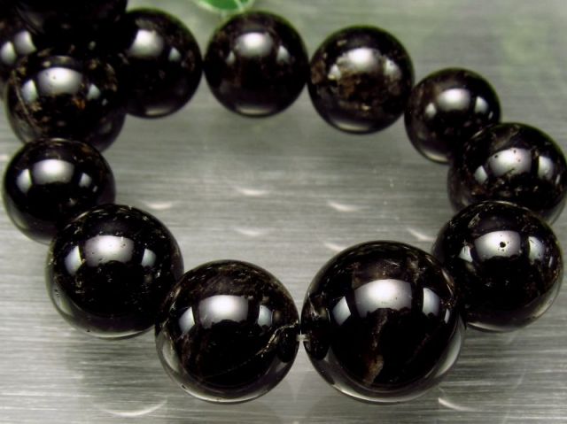 希少 国産黒水晶・大珠 モリオン ブレスレット 原石セット 専用木製