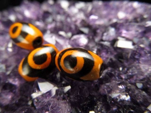 オレンジブラウン 小天珠 虎牙三眼天珠 こがさんがんてんじゅ 全長約