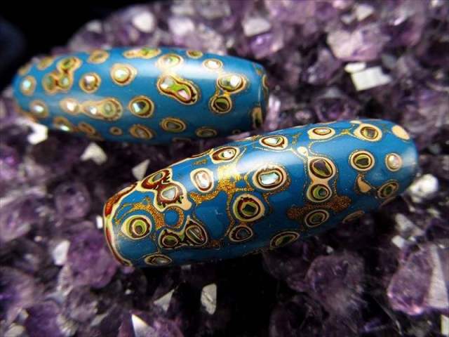 大漆螺鈿 らでん 天珠型ビーズ タイプB 長さ約33mm 1個売り 無形文化