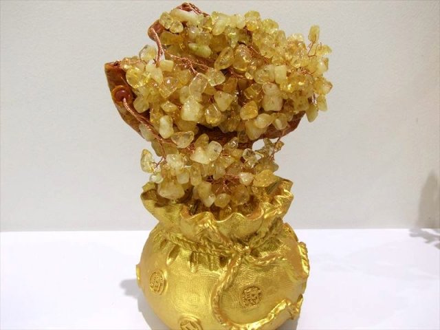 招財樹 シトリン 金のなる木 大 縦約27cm 黄水晶 風水アイテム