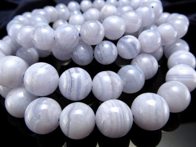 良質 美レース模様 ブルーレースアゲート 空色縞瑪瑙 ブレスレット 8.5