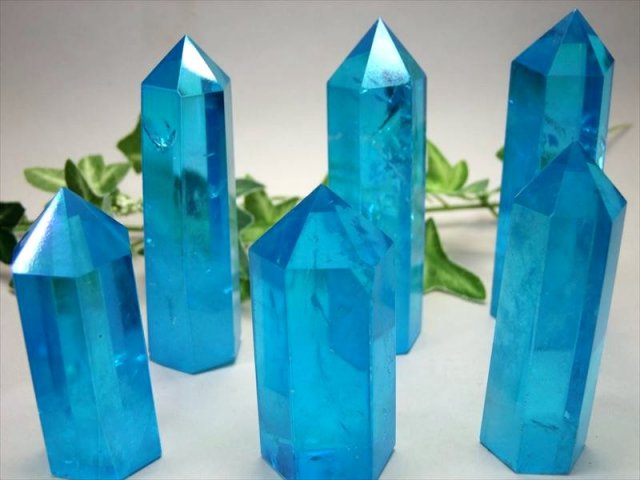 ブルーアクアオーラ 天然水晶ポイント 六角柱 90g-100g 手ごろな小さめ