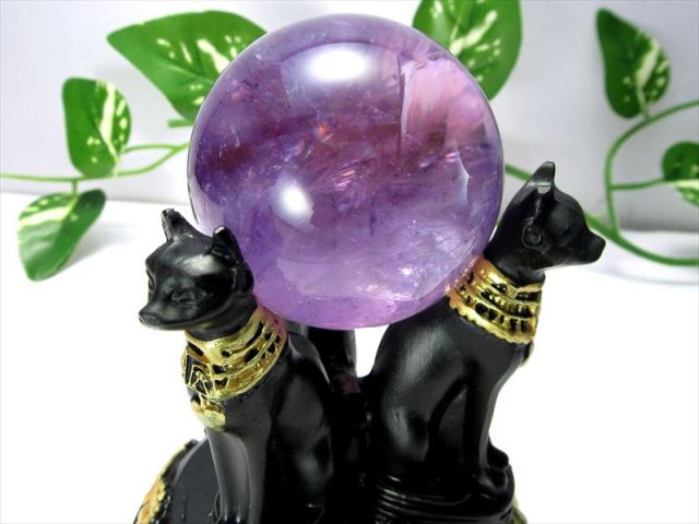 バステト神 天然石丸玉用台座 高さ約70mm 1個売り インテリア雑貨