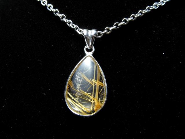 ゴールドルチルクォーツ ドロップ型ペンダントトップ 縦約20mm 重さ約