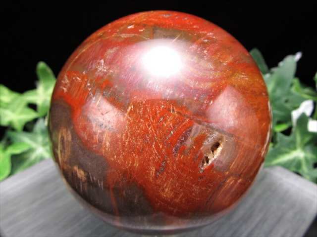 自然の神秘 珪化木 ペトリファイドウッド 丸玉 台座付 重さ599g 直径