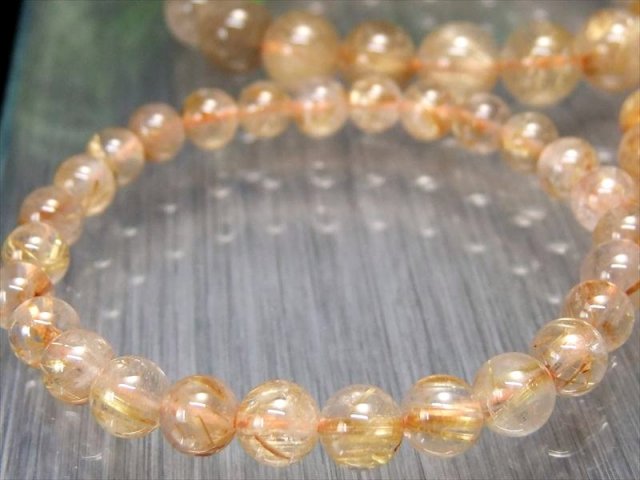 3A タイチン有り ゴールドルチルクォーツ ブレスレット 7mm-7.5mm×26珠