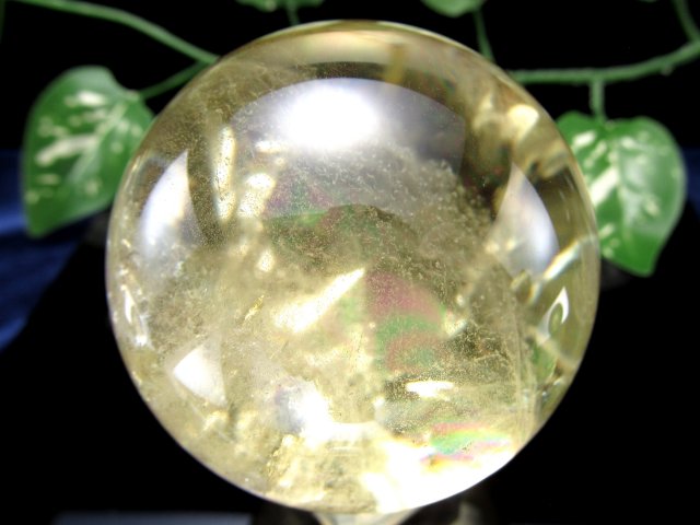 超透明 5A 虹入り！ シトリン 丸玉 台座付き 直径約58mm 重さ268g 透明