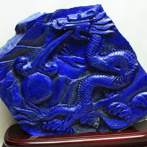 4.5Kg ラピスラズリ 手彫り 龍 置物[T362-564]