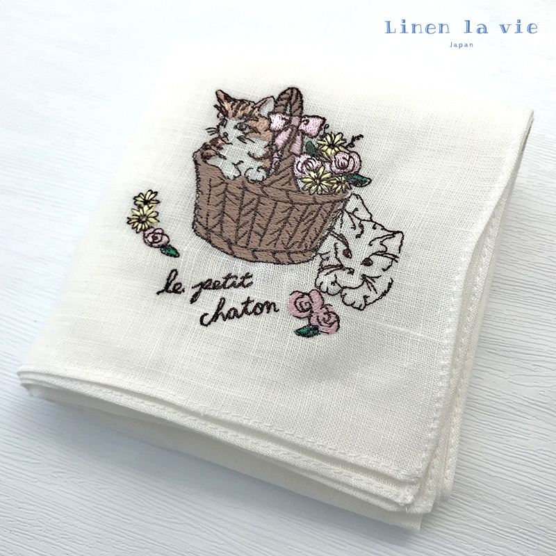 Linen la vie(リネン ラ・ヴィ)：【刺繍 気ままな生活】ハンカチ 2065