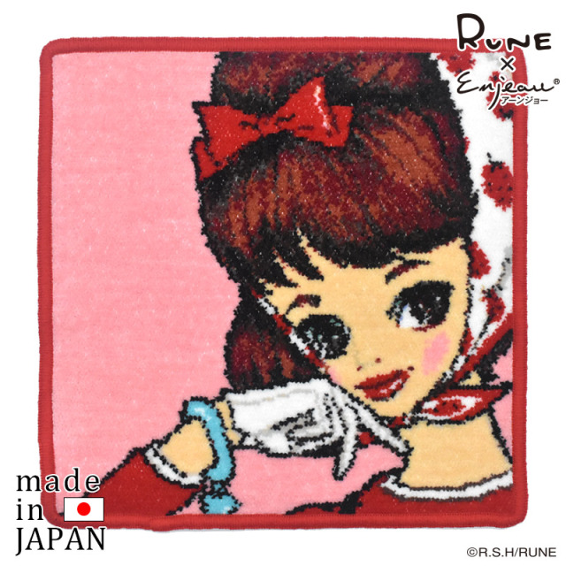 RUNE 内藤ルネ × アーンジョー：いちごスカーフの少女 ハンカチ 23cm