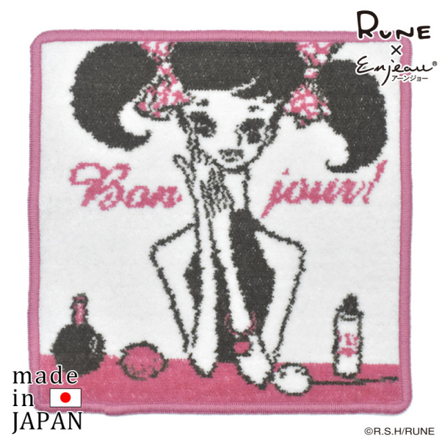 RUNE 内藤ルネ × アーンジョー：お化粧品と少女 ハンカチ 23cm