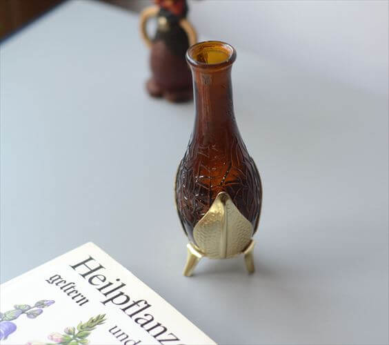 ドイツから アンバーガラスとホルダーの花瓶 一輪挿し 花器 グラス