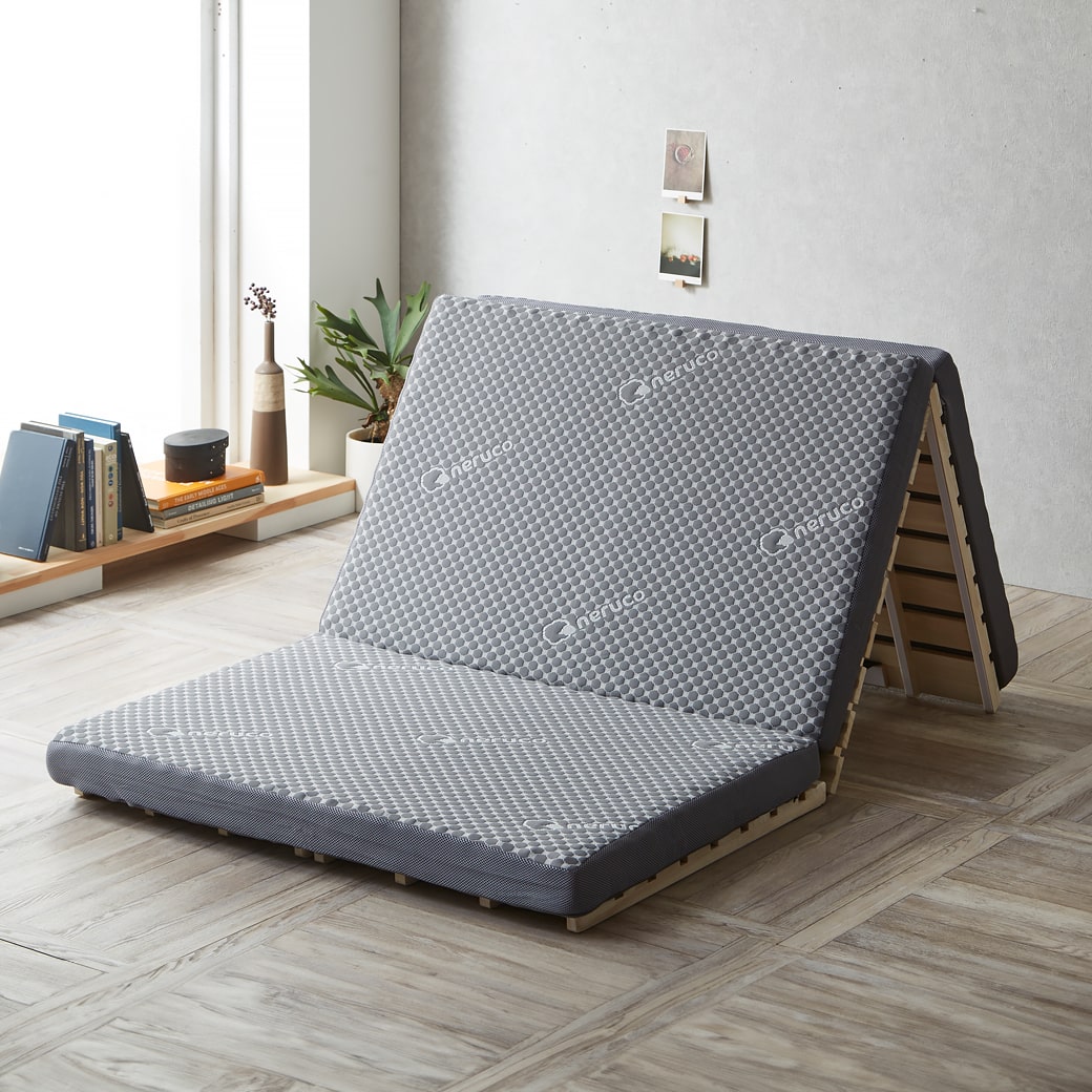 三つ折りすのこマット すのこベッド シングル 三つ折りウレタン