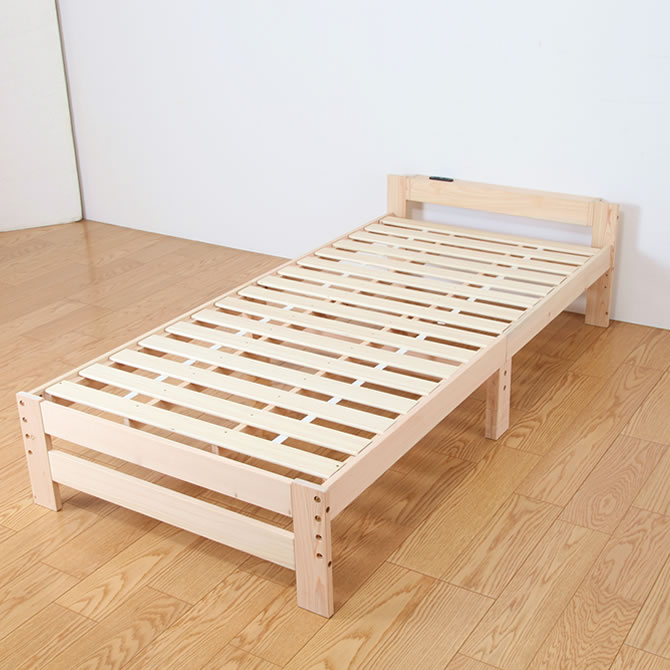 すのこベッド シングル 高さ3段階調整 棚付き コンセント付き 宮付き