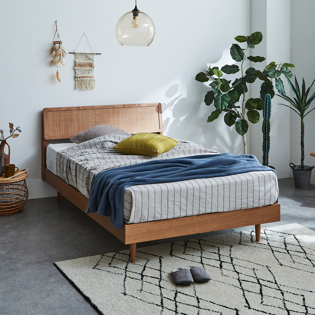 ビレ ラタンベッド すのこベッド セミダブル ベッド単品のみ 木製