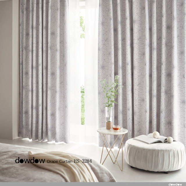 フレンチシック】線描の花柄の遮光カーテン＆シェード【ES-3284