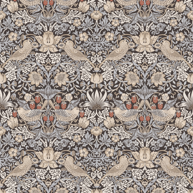 ウィリアム モリス】いちご泥棒のドレープカーテン【UX-7465】ブラウン