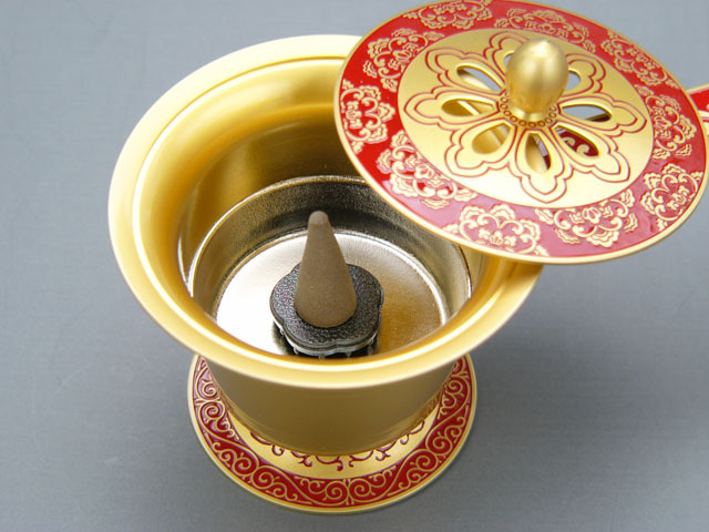 唐草豆柄香炉かゆらぎセット（黒）白檀付