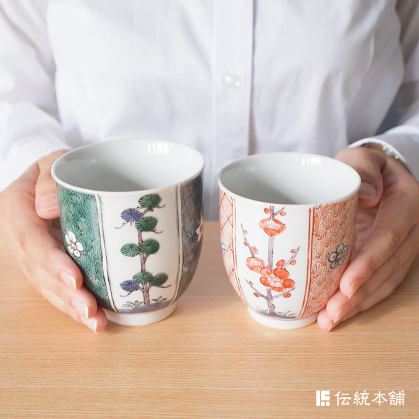 送料無料】 夫婦湯呑 割取松竹梅 ペア / 夫婦湯のみ 夫婦湯飲み 湯呑み