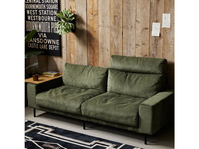 プルート 3人掛けソファ オリーブグリーン 《大型商品》