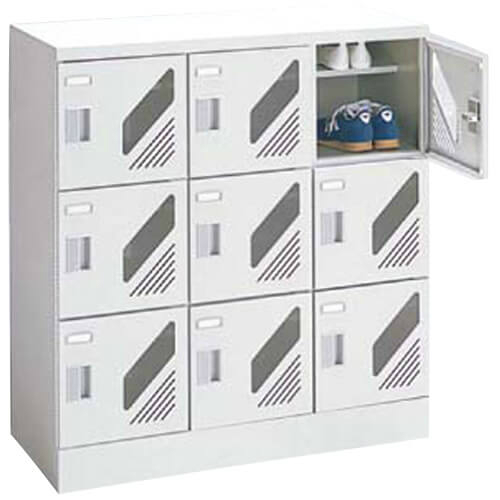 オカムラ シューズロッカー 扉付 窓付 3列3段 9人用 シリンダー錠