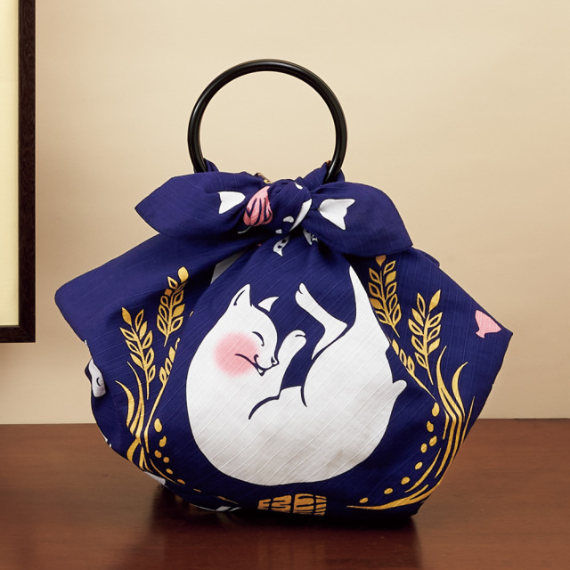 ふろしきリングバッグ 気音間 綿 大 風呂敷 約90cm【酔い猫】 風呂敷は