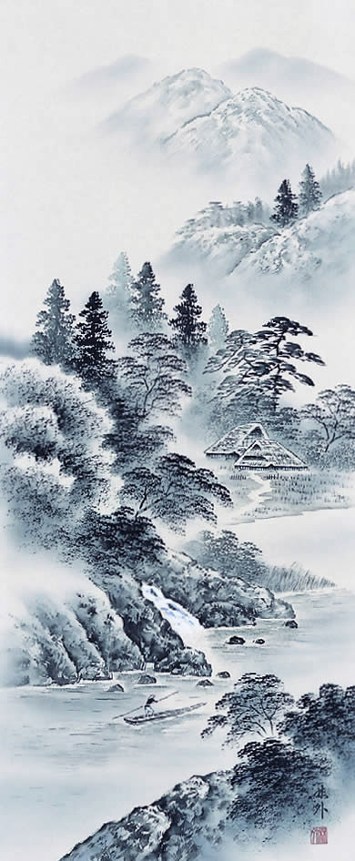 水墨山水【山紫水明】【掛軸】