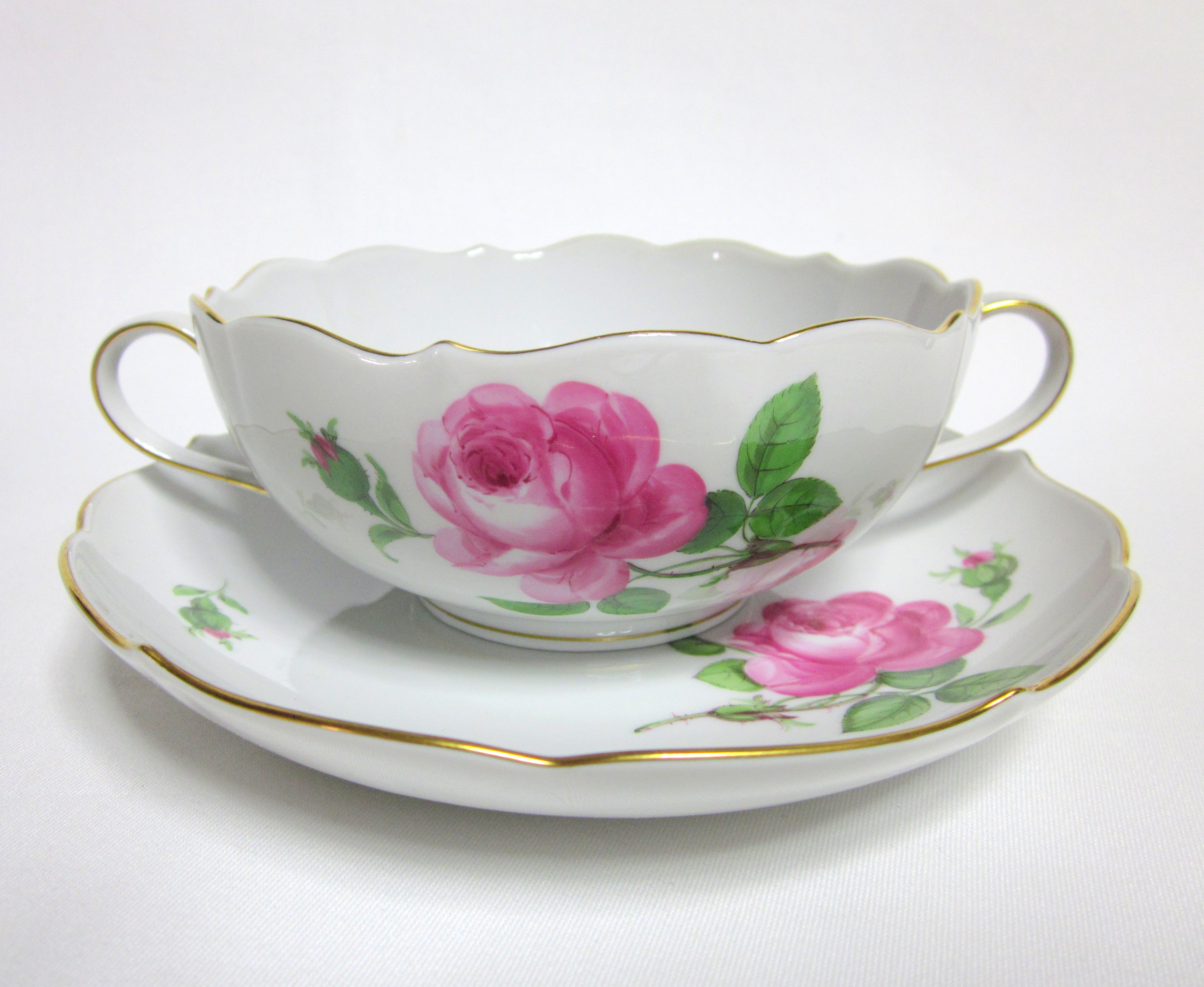 マイセン（Meissen）ピンクローズ スープカップ＆ソーサー