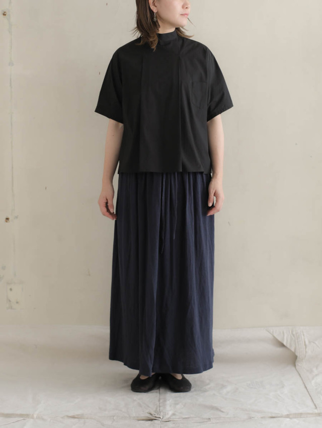 SARAXJIJI サラジジ｜ラフィーガーゼギャザーロングスカート 95cmネイビー