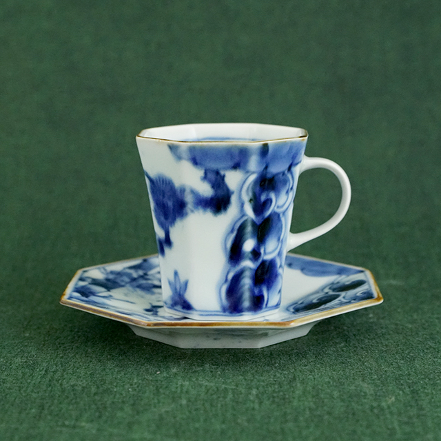 福泉窯│染付濃松竹梅八角コーヒー碗台皿