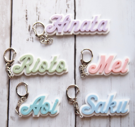 アクリル】マカロンカラーの3Dネームキーホルダー☆パステル【セミ