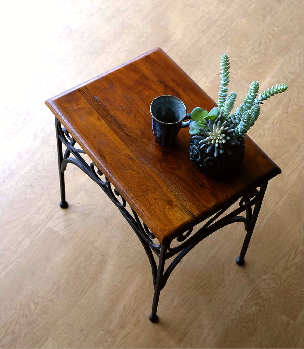 サイドテーブル 木製 アイアン おしゃれ 天然木 無垢材 鉄脚 アイアン