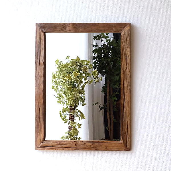 壁掛けミラー おしゃれ チーク 木製 古木 天然木 ウォールミラー
