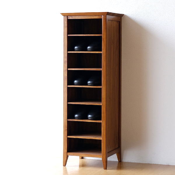 スリッパラック 8足 おしゃれ 収納 木製 棚 チーク材 スリム 収納棚